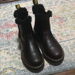 Dr. Martens brown Leather Boots with Fur Trim